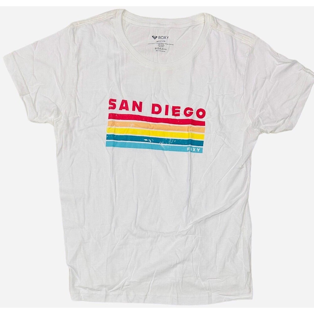 Roxy Women's Distressed Graphic San Diego Rainbow Relaxed Boyfriend Tee T-Shirt